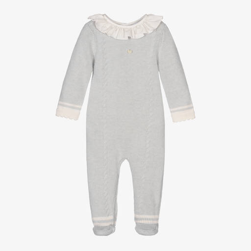 Beatrice & George-Grey Knitted Wool & Cashmere Babygrow | Childrensalon Outlet