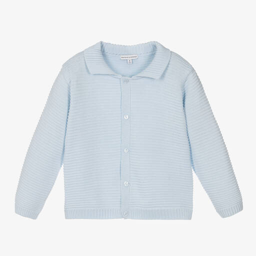 Beatrice & George-Pale Blue Ribbed Cotton Cardigan | Childrensalon Outlet