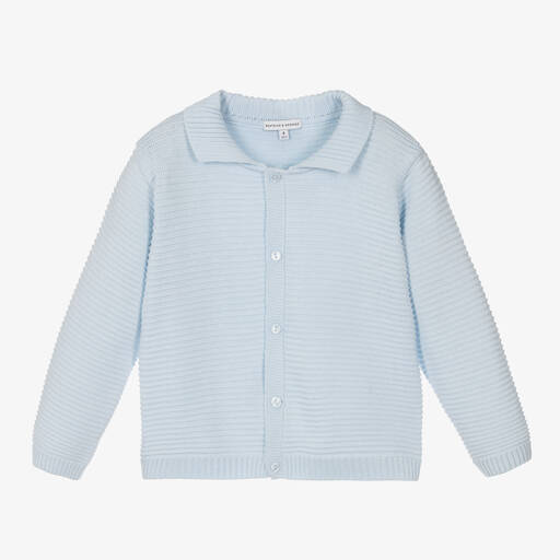 Beatrice & George-Pale Blue Ribbed Cotton Cardigan | Childrensalon Outlet