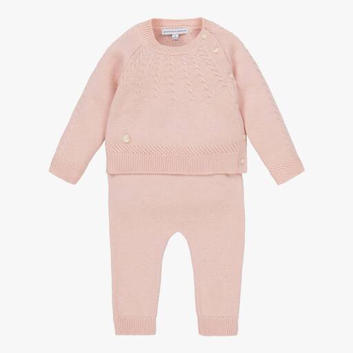 Beatrice & George-Pink Knitted Wool & Cotton Trouser Set  | Childrensalon Outlet
