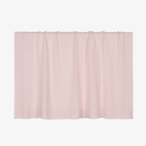 Beatrice & George-Pink Wool & Cashmere Knit Blanket (100cm) | Childrensalon Outlet