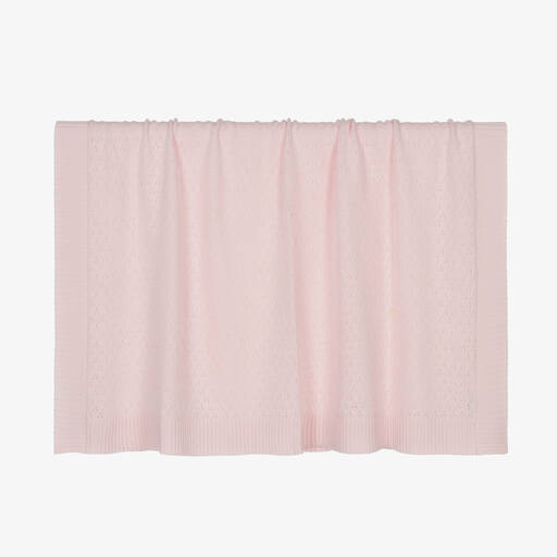 Beatrice & George-Pink Wool & Cashmere Knit Blanket (100cm) | Childrensalon Outlet