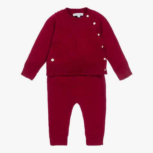 Beatrice & George-Red Knitted Wool & Cotton Trouser Set  | Childrensalon Outlet