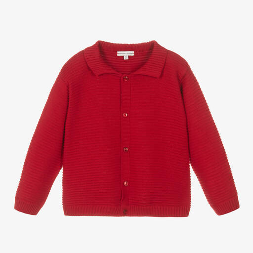 Beatrice & George-Red Ribbed Cotton Cardigan | Childrensalon Outlet
