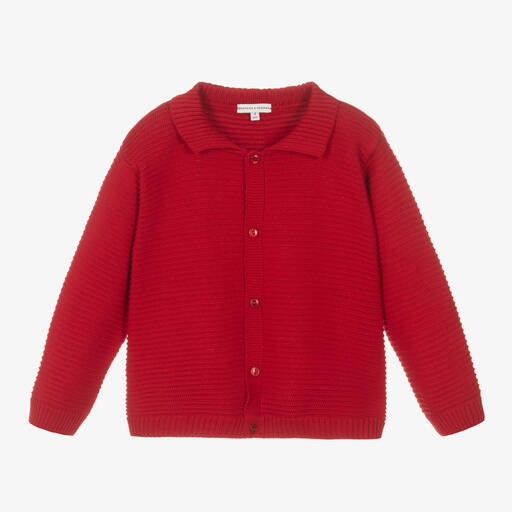 Beatrice & George-Cardigan rouge en coton côtelé | Childrensalon Outlet