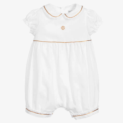 Beatrice & George-White Cotton Monogram Baby Shortie | Childrensalon Outlet