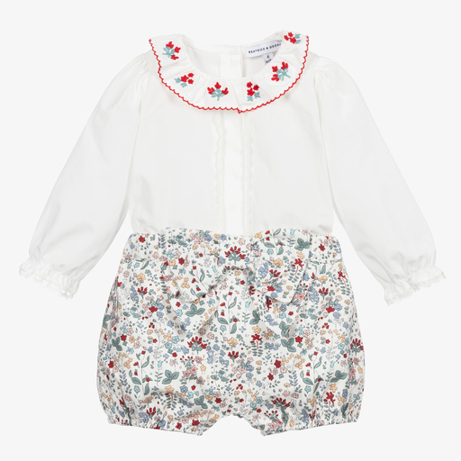 Beatrice & George-White & Floral Shorts Set | Childrensalon Outlet