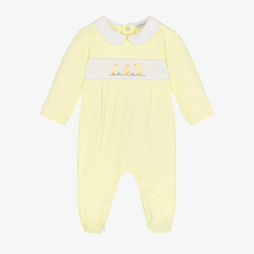 Beatrice & George-Yellow Cotton Jersey Babygrow | Childrensalon Outlet