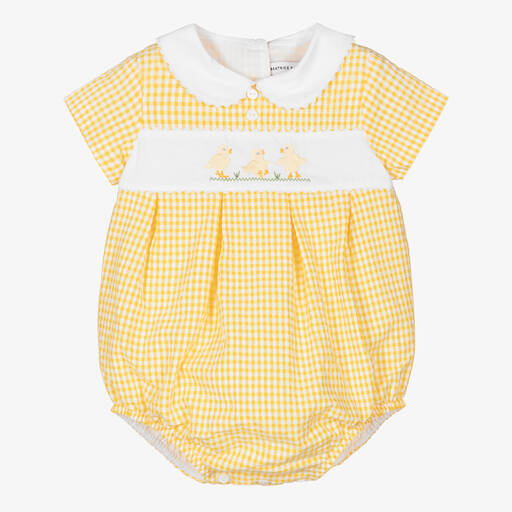 Beatrice & George-Yellow Gingham Cotton Seersucker Shortie | Childrensalon Outlet