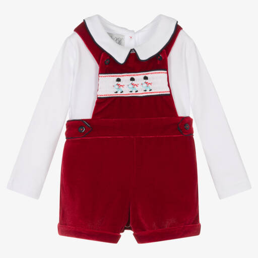 Beau KiD-Baby Boys Red Velvet Dungaree Set | Childrensalon Outlet