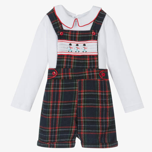 Beau KiD-طقم دانغريز قطن تارتان لون كحلي وأحمر للمواليد | Childrensalon Outlet