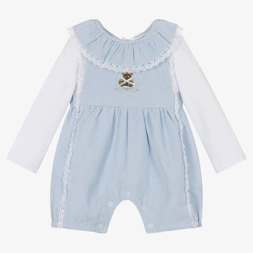 Beau KiD-Baby Girls Blue Teddy Dungaree Set | Childrensalon Outlet
