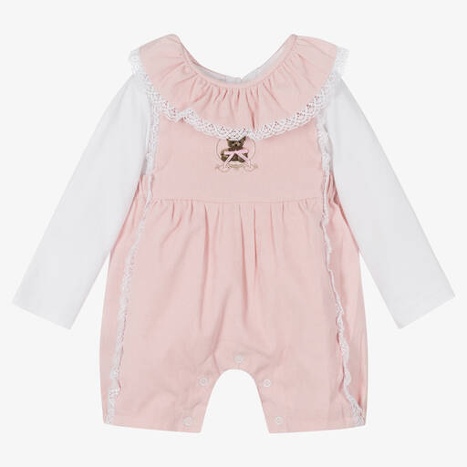 Beau KiD-Baby Girls Pink Teddy Dungaree Set | Childrensalon Outlet