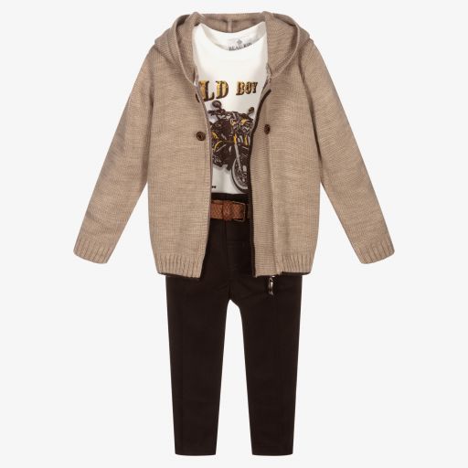 Beau KiD-Beige & Brown Baby Trouser Set | Childrensalon Outlet