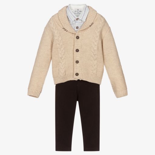 Beau KiD-Beige & Brown Trouser Set | Childrensalon Outlet