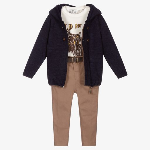 Beau KiD-Blue & Beige Baby Trouser Set | Childrensalon Outlet