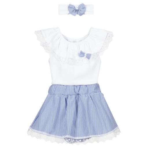 Beau KiD-Blue Cotton Skirt Set | Childrensalon Outlet