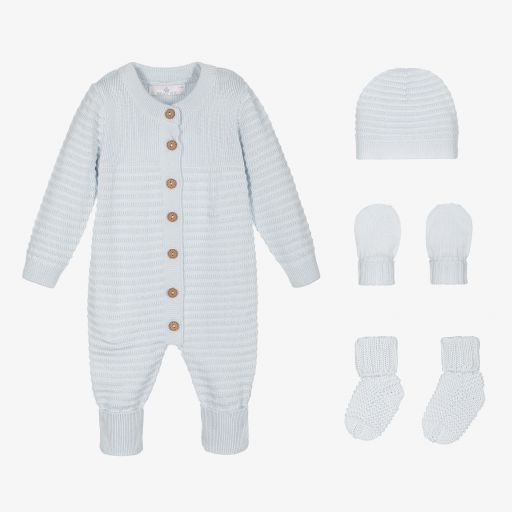 Beau KiD-Blue Knitted Babysuit Set | Childrensalon Outlet