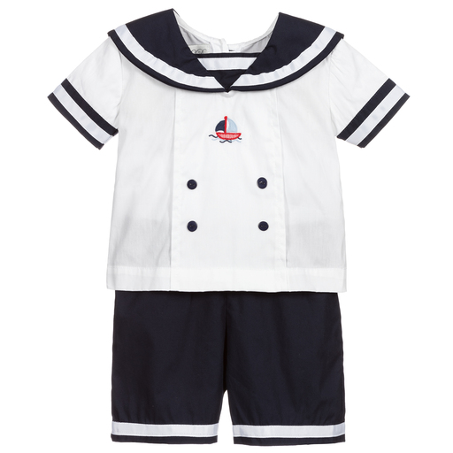 Beau KiD-Blue & White Sailor Shorts Set | Childrensalon Outlet