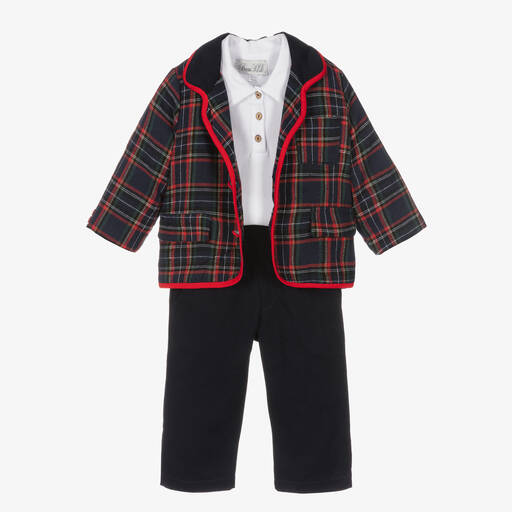 Beau KiD-Синий костюм в клетку из 3 предметов | Childrensalon Outlet