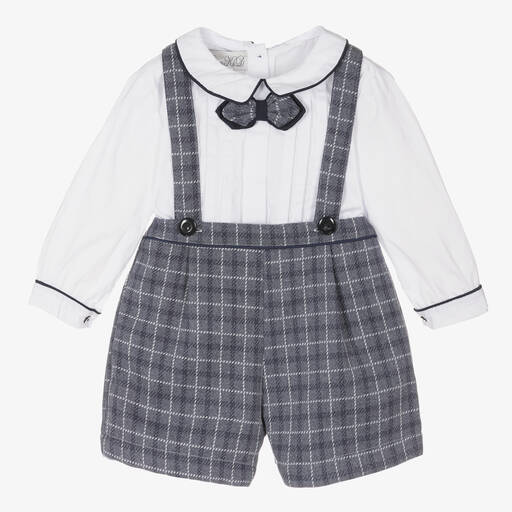 Beau KiD-Blau kariertes Top & Shorts Set | Childrensalon Outlet