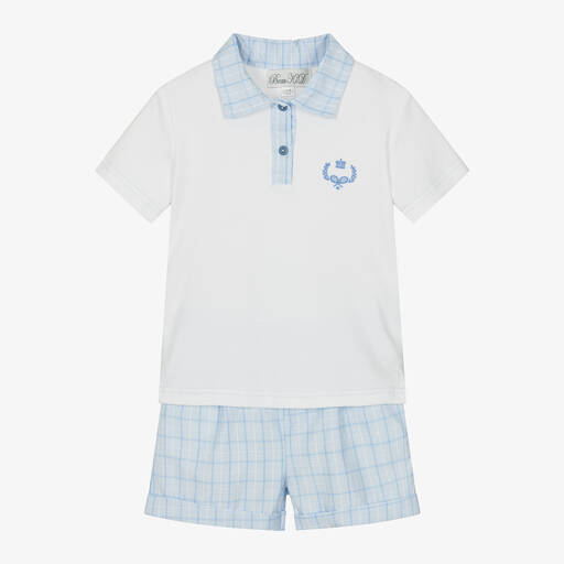 Beau KiD-طقم شورت وتوب بولو قطن لون أزرق وأبيض للأولاد | Childrensalon Outlet