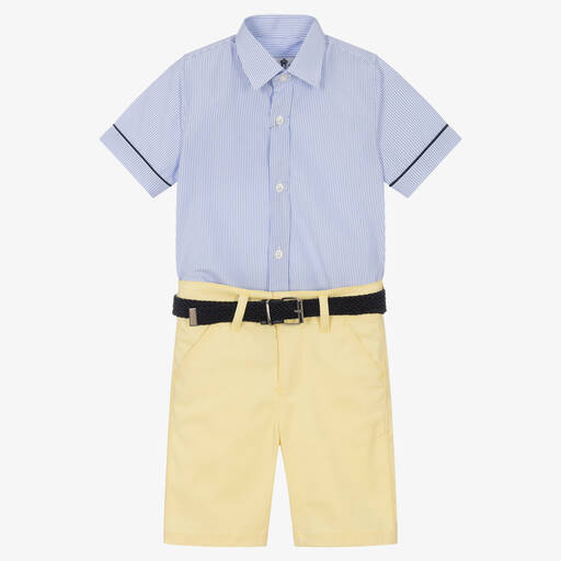 Beau KiD-Boys Blue Stripe & Yellow Shorts Set | Childrensalon Outlet