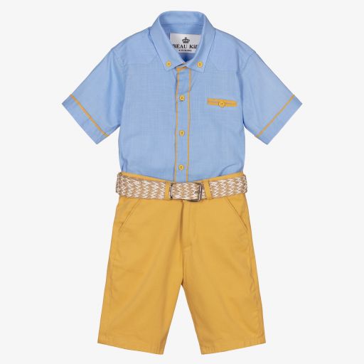 Beau KiD-Boys Blue & Yellow Shorts Set | Childrensalon Outlet