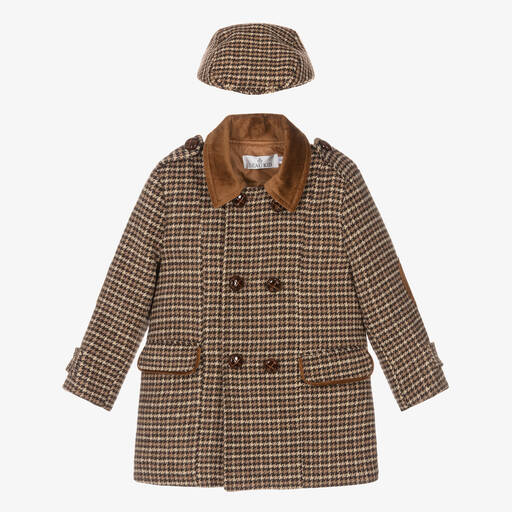 Beau KiD-Boys Brown Houndstooth Coat & Hat Set | Childrensalon Outlet