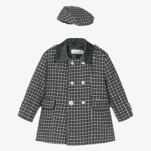 Beau KiD-Boys Grey Houndstooth Coat & Hat Set | Childrensalon Outlet