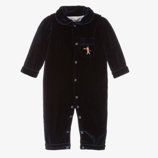 Beau KiD-Boys Navy Velvet Romper Suit | Childrensalon Outlet