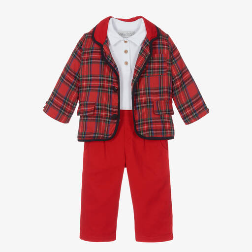 Beau KiD-Boys Red 3 Piece Tartan Suit  | Childrensalon Outlet