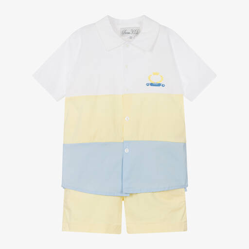 Beau KiD-طقم شورت قطن لون أصفر بألوان بلوك للأولاد | Childrensalon Outlet