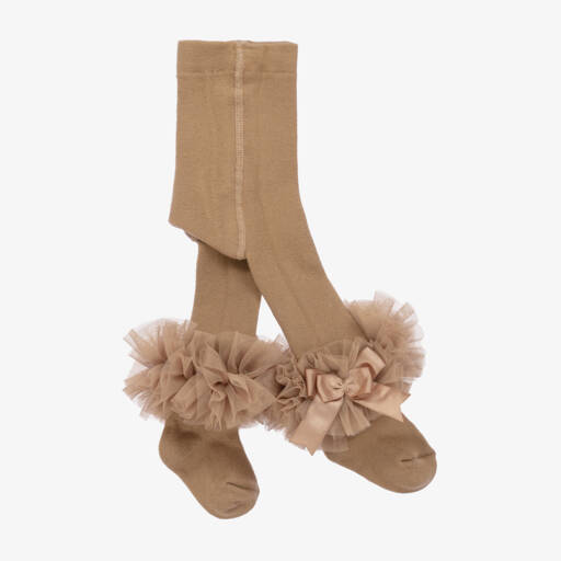 Beau KiD-Girls Beige Cotton Tights with Frilly Ankles | Childrensalon Outlet