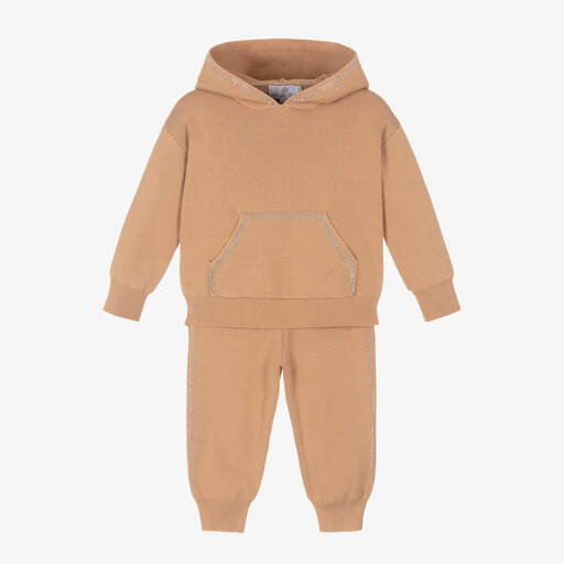 Beau KiD-Girls Beige Knitted Tracksuit  | Childrensalon Outlet