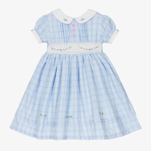 Beau KiD-Girls Blue Smocked Cotton Dress | Childrensalon Outlet