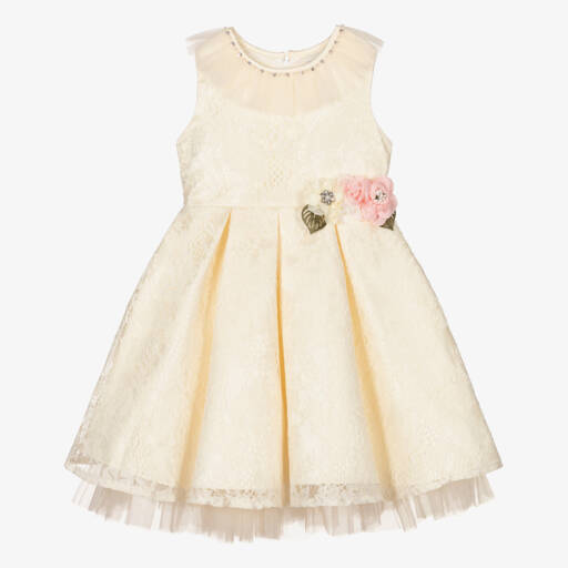 Beau KiD-Girls Cream Lace Gown with Floral Detail | Childrensalon Outlet