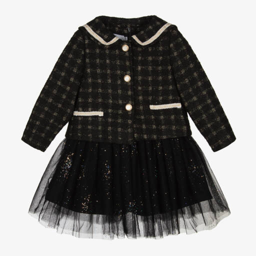 Beau KiD-طقم فستان تويد لون أسود براق | Childrensalon Outlet