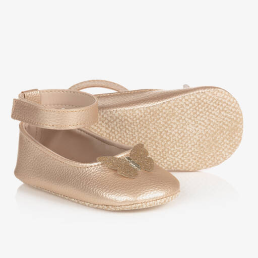Beau KiD-Girls Gold Butterfly First Shoes | Childrensalon Outlet