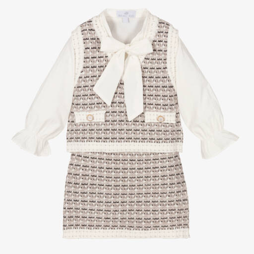 Beau KiD-طقم تنورة محبوك رمادي للبنات | Childrensalon Outlet