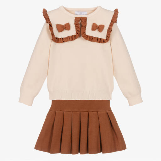 Beau KiD-Girls Ivory & Brown Knitted Skirt Set | Childrensalon Outlet