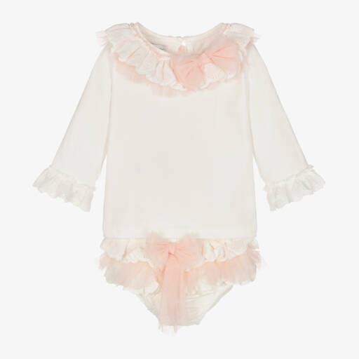 Beau KiD-Girls Ivory Frilled Cotton Set | Childrensalon Outlet