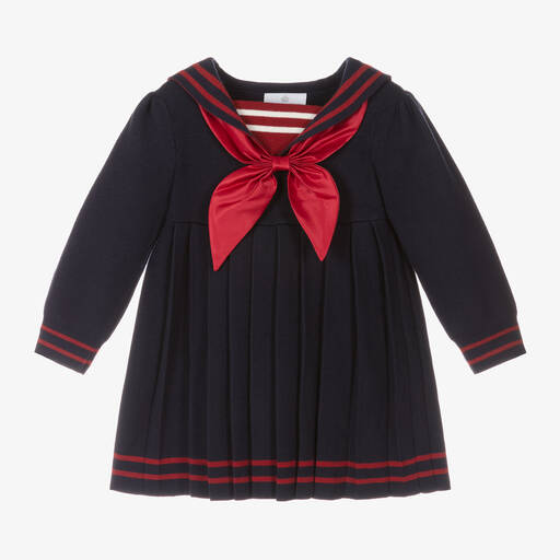 Beau KiD-Girls Navy Blue & Red Knitted Dress | Childrensalon Outlet