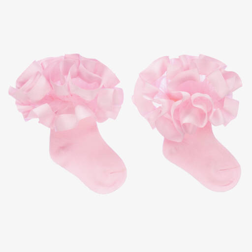 Beau KiD-Розовые хлопковые носки с оборками для девочек | Childrensalon Outlet