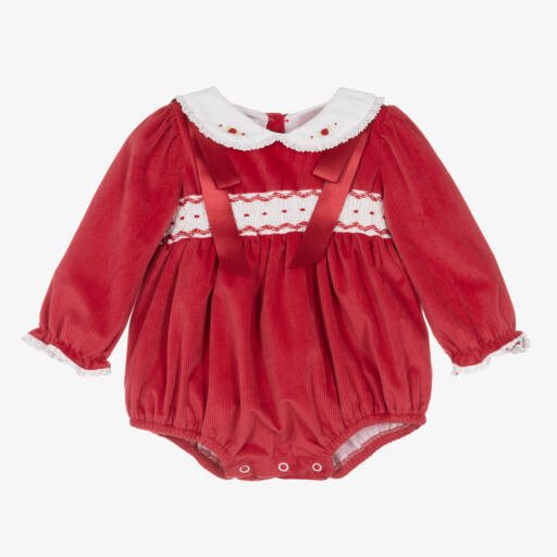 Beau KiD-Girls Red Velvet Embroidered Romper | Childrensalon Outlet