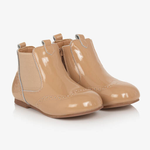 Beau KiD-Girls Tan Patent Chelsea Boots | Childrensalon Outlet