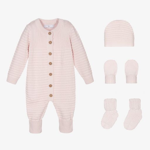 Beau KiD-Pink Knitted Babysuit Set | Childrensalon Outlet