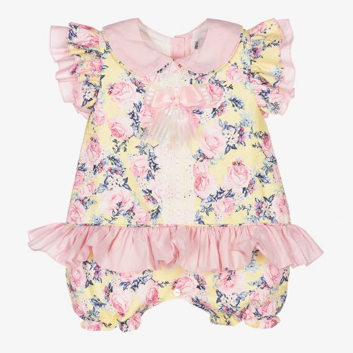 Beau KiD-Barboteuse jaune/rose à fleurs  | Childrensalon Outlet