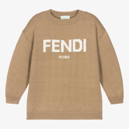 Fendi-Beige Knitted Wool Sweater | Childrensalon Outlet