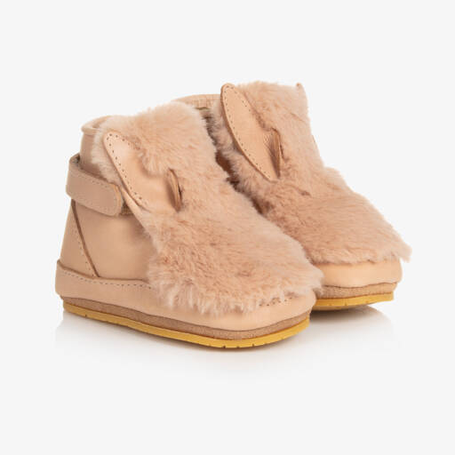 Donsje-Beige Leather & Faux Fur Pre-Walkers | Childrensalon Outlet